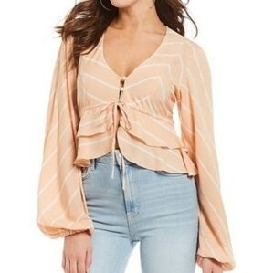 Free People Peach and White Striped Blouse
